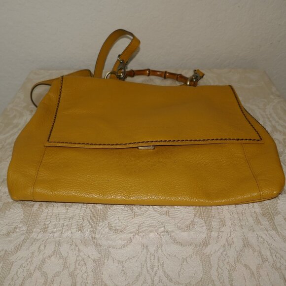 Plinio Visona Made in Italy Genuine Leather Mustard Yellow Large Crossbody Bag - Picture 5 of 14
